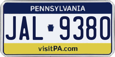 PA license plate JAL9380
