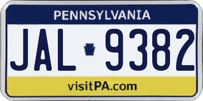 PA license plate JAL9382