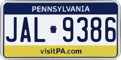PA license plate JAL9386