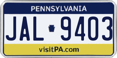 PA license plate JAL9403