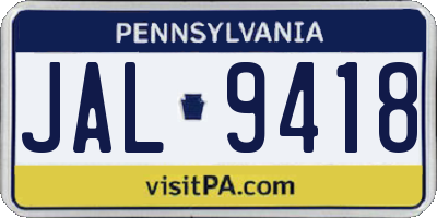 PA license plate JAL9418