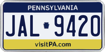 PA license plate JAL9420