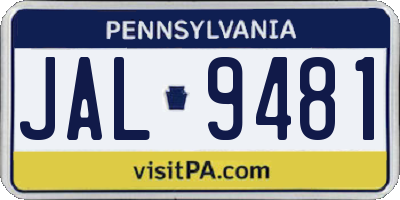 PA license plate JAL9481