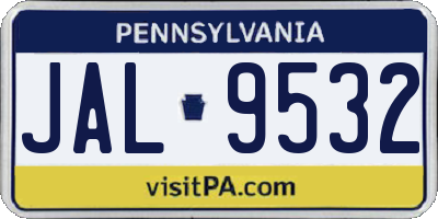 PA license plate JAL9532