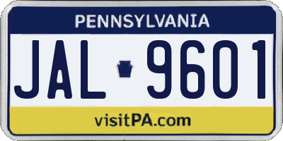 PA license plate JAL9601