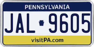 PA license plate JAL9605