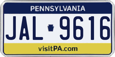 PA license plate JAL9616