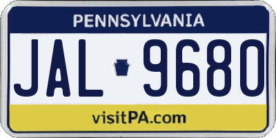 PA license plate JAL9680