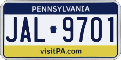 PA license plate JAL9701