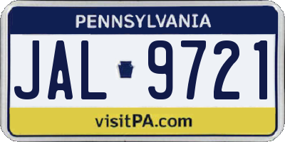 PA license plate JAL9721
