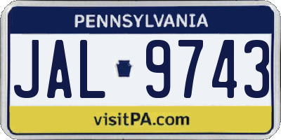 PA license plate JAL9743