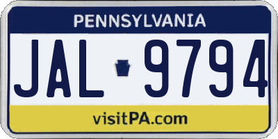 PA license plate JAL9794