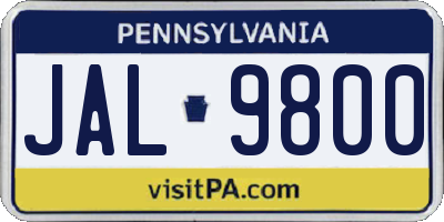 PA license plate JAL9800