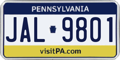 PA license plate JAL9801