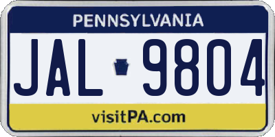 PA license plate JAL9804