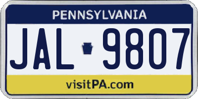 PA license plate JAL9807