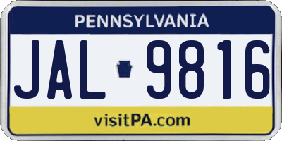 PA license plate JAL9816