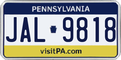 PA license plate JAL9818