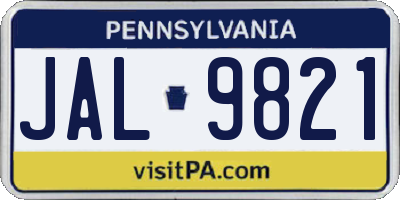 PA license plate JAL9821