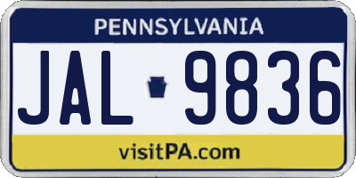 PA license plate JAL9836