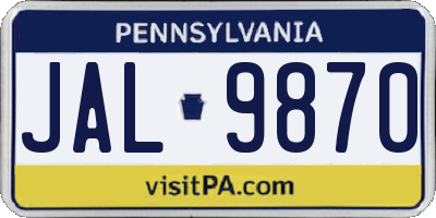 PA license plate JAL9870