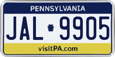 PA license plate JAL9905