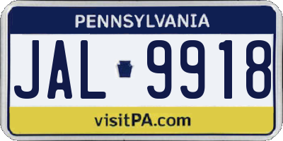 PA license plate JAL9918