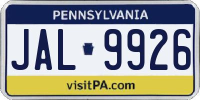 PA license plate JAL9926