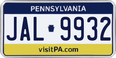 PA license plate JAL9932
