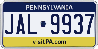 PA license plate JAL9937