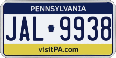 PA license plate JAL9938