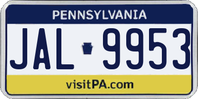 PA license plate JAL9953