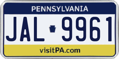 PA license plate JAL9961