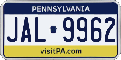 PA license plate JAL9962