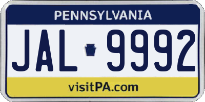 PA license plate JAL9992