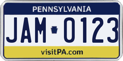PA license plate JAM0123