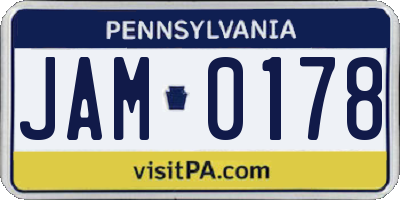 PA license plate JAM0178