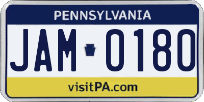 PA license plate JAM0180