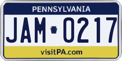PA license plate JAM0217