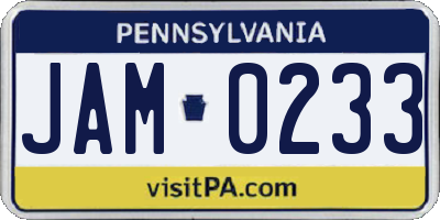 PA license plate JAM0233