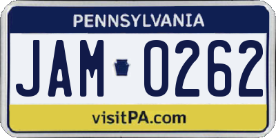 PA license plate JAM0262