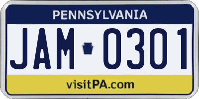 PA license plate JAM0301