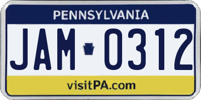 PA license plate JAM0312