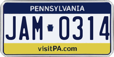 PA license plate JAM0314