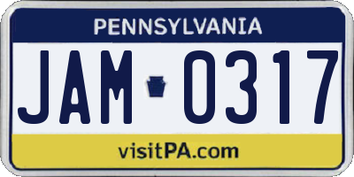 PA license plate JAM0317