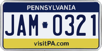 PA license plate JAM0321