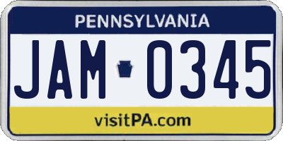 PA license plate JAM0345