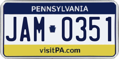 PA license plate JAM0351