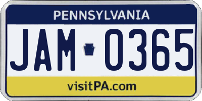 PA license plate JAM0365