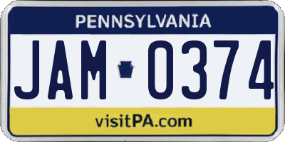 PA license plate JAM0374